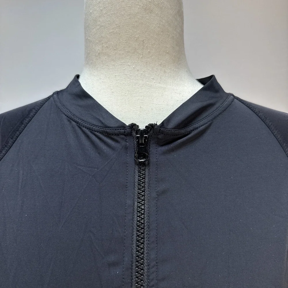 Niptuck Swim Long Sleeve Full‎ Zip Sun Safe Rashgurad Top Black Size 10 Jacket
